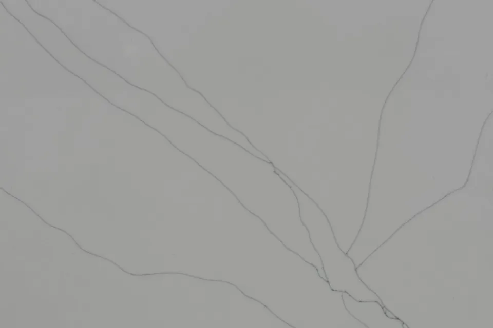 Pale gray slab with a few hair-thin dark veins crossing diagonally from the upper left